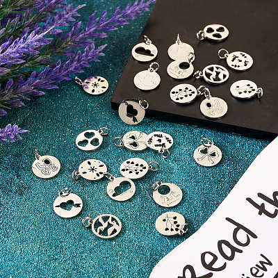 24Pcs 12 Styles 304 Stainless Steel Charms STAS-TA0002-31-1