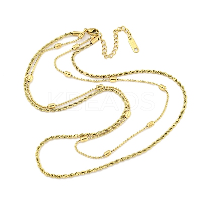 Ion Plating(IP) 304 Stainless Steel Pave Clear Cubic Zirconia Column Double Layer Necklaces LS-NJEW-S426-02G-1