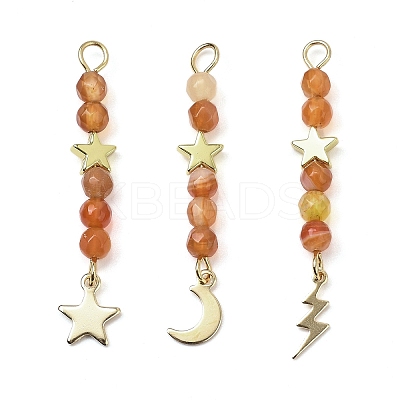 3Pcs 3 Styles Natural Carnelian Faceted Round Beaded Pendants PALLOY-JF03604-01-1