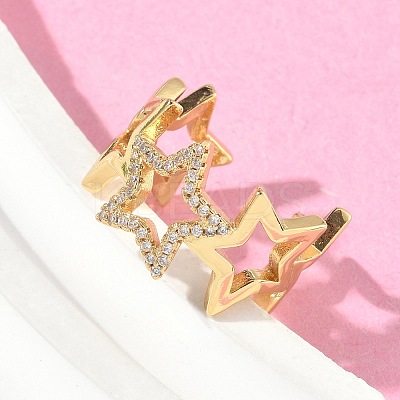 Brass Micro Pave Clear Cubic Zirconia Cuff Rings for Women RJEW-D307-01G-A-1