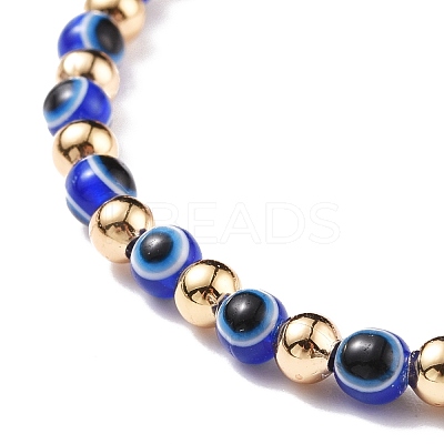 Resin Evil Eye Round Beaded Stretch Bracelet with Brass Beads for Women BJEW-JB08095-1
