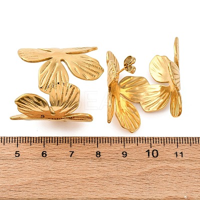 Flower with C-Shaped 304 Stainless Steel Stud Earrings for Women EJEW-A131-01C-G-1