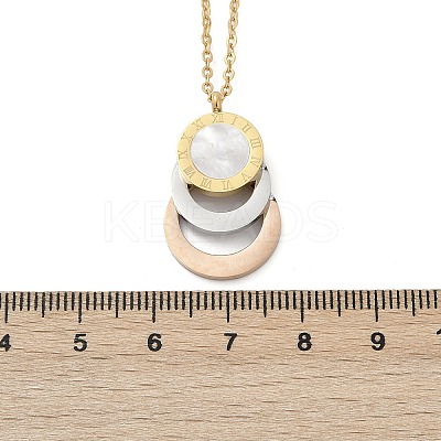 304 Stainless Steel Roman Numeral 3 Ring Pendant Necklaces NJEW-V001-06P-01-1