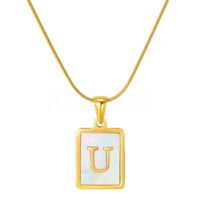 Stainless Steel Snake Bone Chain Alphabet Necklace with Shell Pendant WD3660-21-1