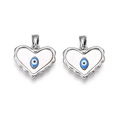 Brass Pave Natural Shell Heart Pendants KK-N258-07P-1
