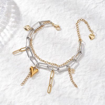 304 Stainless Steel Paperclip Chains and Curb Chains Multi-layered Bracelets BJEW-JB12750-1
