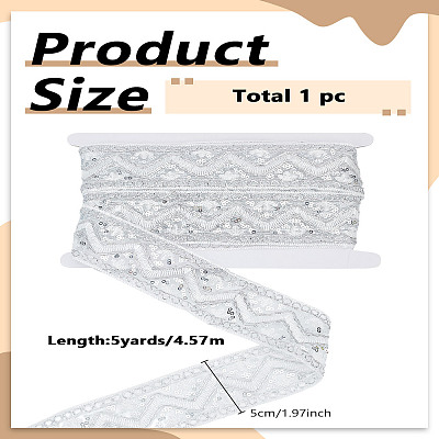 5 Yards Polyester Embroidery Lace Ribbon with Paillette OCOR-LP0003-09C-1