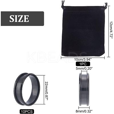 10Pcs Stainless Steel Grooved Finger Ring Settings STAS-UN0039-22B-1
