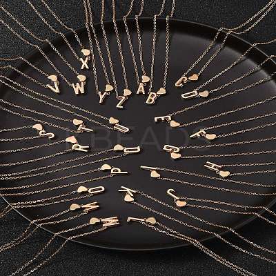 Alloy Letter Heart Pendant Necklaces for Women NJEW-FS0001-09G-1