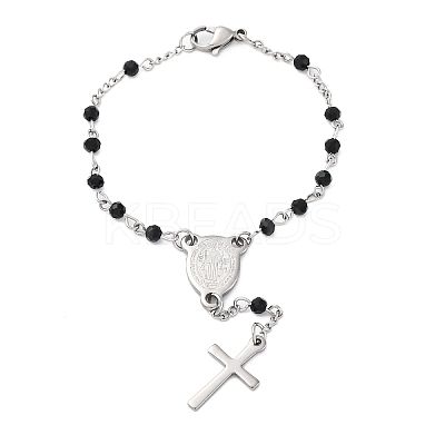 Glass Beads Rosary Bracelets BJEW-A032-04P-01-1
