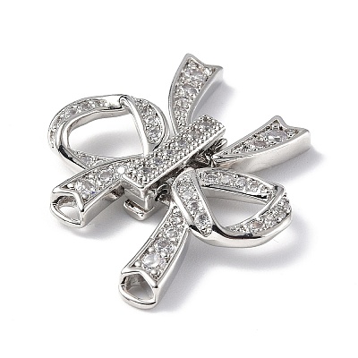 Rack Plating Brass Micro Pave Clear Cubic Zirconia Fold Over Clasps KK-G448-02P-1