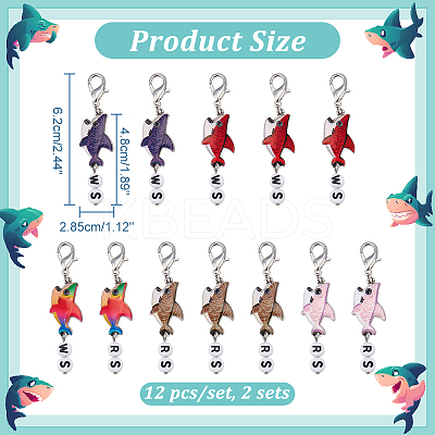 Alloy Enamel Shark Pendant Locking Stitch Markers HJEW-AB00099-1