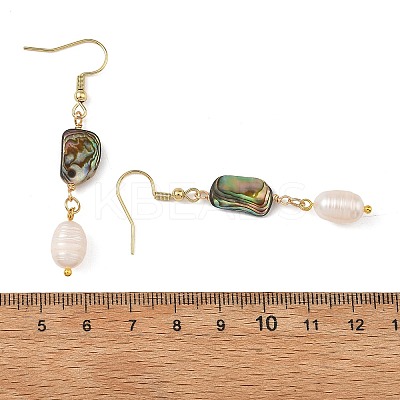 Natural Paua Shell & Natural Pearl Dangle Earrings EJEW-JE07333-1