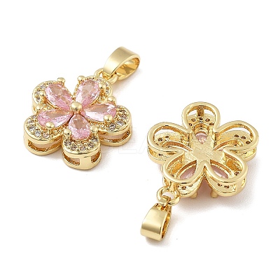 Flower Brass Micro Pave Cubic Zirconia Pendants KK-M325-13C-G-1