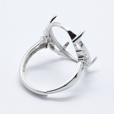 Anti-Tarnish Rhodium Plated 925 Sterling Silver Finger Ring Components STER-G027-06P-1