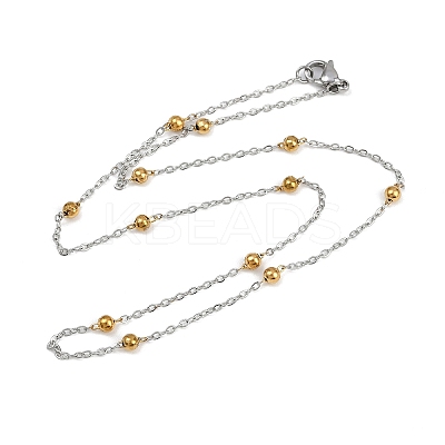 304 Stainless Steel 3MM Round Bead Cable Chain Necklaces for Women NJEW-G177-03A-GP-1