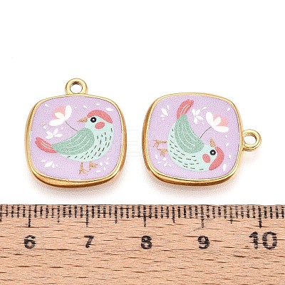 Printed Style 304 Stainless Steel Square Pendants STAS-T071-25A-G-1