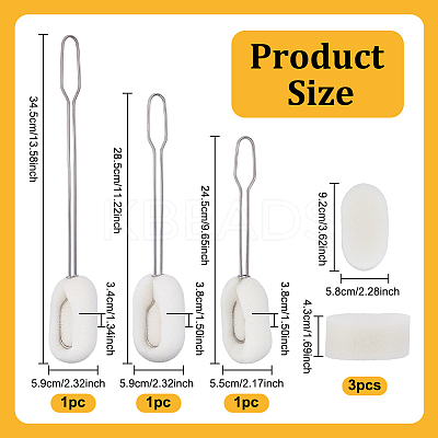 3Pcs 3 Style Stainless Steel & Sponge Beaker Brush AJEW-UN0002-04-1