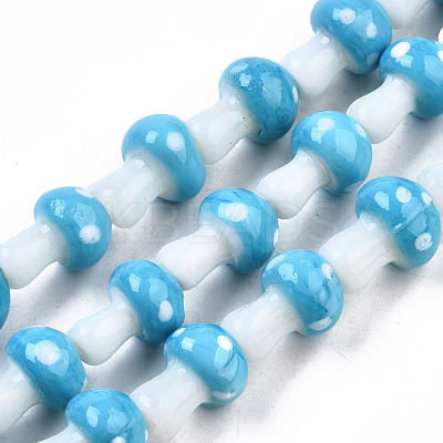 Mushroom Handmade Lampwork Beads Strands X-LAMP-R116-22-1
