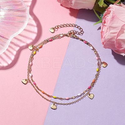 304 Stainless Steel Enamel Link Chains Anklets AJEW-AN00589-02-1