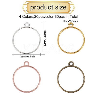 80Pcs 4 Colors Zinc Alloy Pendants FIND-CA0008-82-1