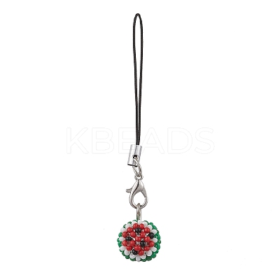 Watermelon Glass Seed Bead Beaded Charm Mobile Straps HJEW-MZ00183-1