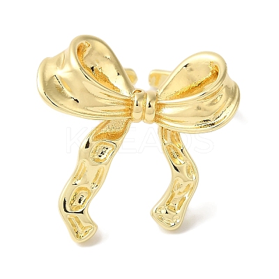 Bowknot Brass Open Cuff Rings for Women RJEW-C098-28G-1
