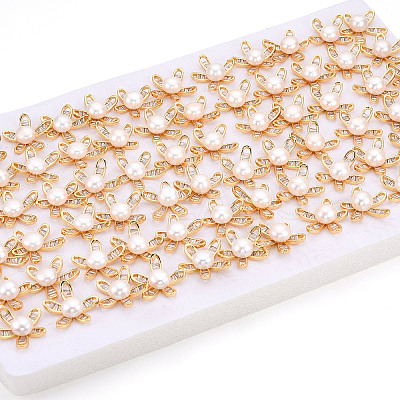 Flower Brass Natural Pearl Stud Earrings PEAR-N020-05X-1
