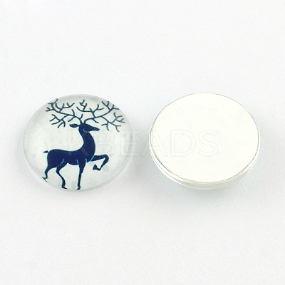 Half Round/Dome Christmas Reindeer/Stag Pattern Glass Flatback Cabochons for DIY Projects GGLA-Q037-12mm-40-1