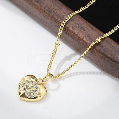 Brass Micro Pave Clear Cubic Zirconia Heart Pendant Necklaces for Women NJEW-M088-02G-02-1