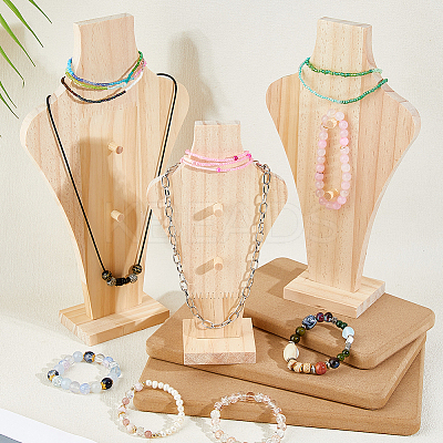 3 Bags 3 Styles Bust Shaped Wood Pendants Jewely Display Stands ODIS-DC0001-10-1
