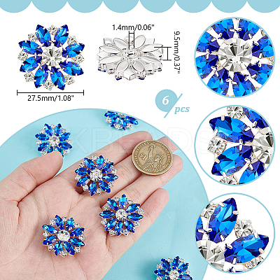 6Pcs 1-Hole Alloy Rhinestone Shank Buttons BUTT-GA0001-15C-1