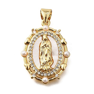 Brass Micro Pave Cubic Zirconia ABS Imitation Pearl Pendants KK-D328-02G-B-1