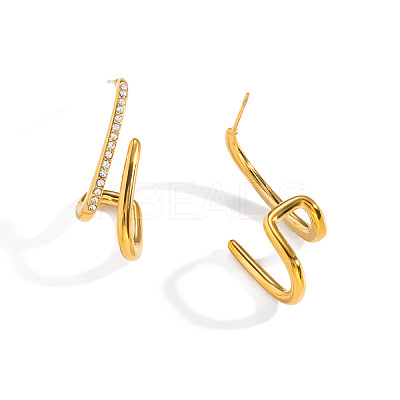 Irregular Line 304 Stainless Steel Rhinestone Stud Earrings for Women OL5482-1