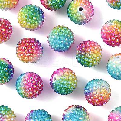 20Pcs Rainbow AB Resin Rhinestone Beads OACR-FS0002-33-1