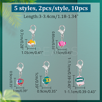 10Pcs 5 Style Ocean Fish Handmade Polymer Clay Pendant Stitch Markers HJEW-NB00033-1