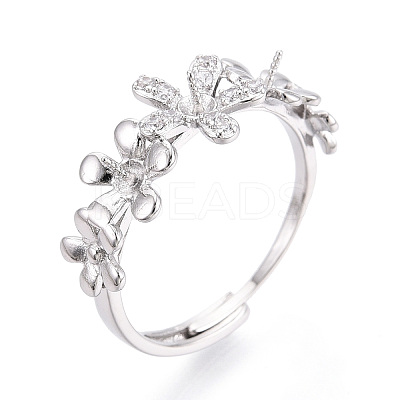 Flower Brass Micro Pave Clear Cubic Zirconia Adjustable Ring Settings KK-T076-57P-1