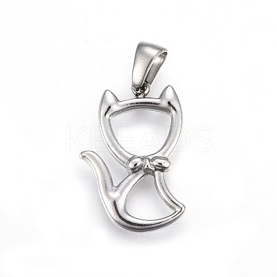 Non-Tarnish 304 Stainless Steel Hollow Kitten Pendants STAS-P209-28P-1