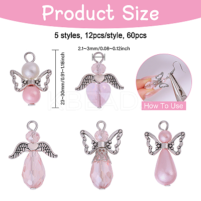 60Pcs 5 Styles Tibetan Style Alloy Butterfly Bead & ABS Plastic Pearl & Glass Pendants PALLOY-CA00015-1
