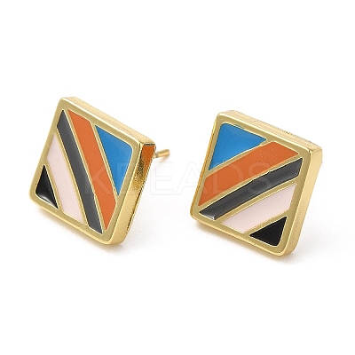 Rack Plating Brass Square Stud Earrings with Enamel EJEW-D061-31G-1