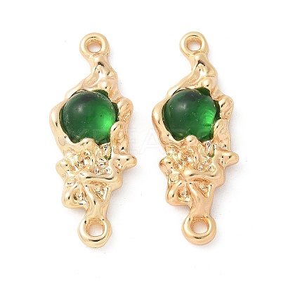 Brass Pave Green Glass Connector Charms KK-U052-02G-1