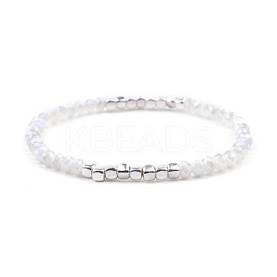 Gold-tone Miyuki Elastic Crystal Beaded Bracelet with Acrylic Tube Beads ST5363577-1
