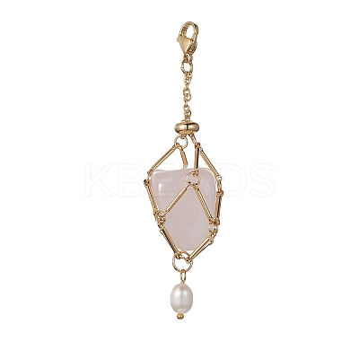 Brass Macrame Pouch Empty Stone Holder Pendant Decoration HJEW-JM01286-1
