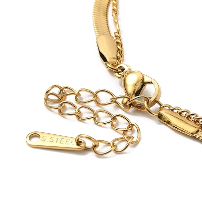 304 Stainless Steel Herringbone & Curb Chains Double Layer Necklaces NJEW-H024-06G-1