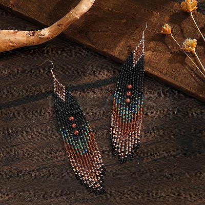 Bohemian Vintage Handmade Glass Seed Beads Rhombus Dangle Earrings PE6522-1