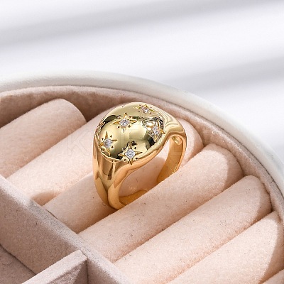 Rack Plating Brass Micro Pave Clear Cubic Zirconia Cuff Finger Rings for Women RJEW-M028-22G-02-1