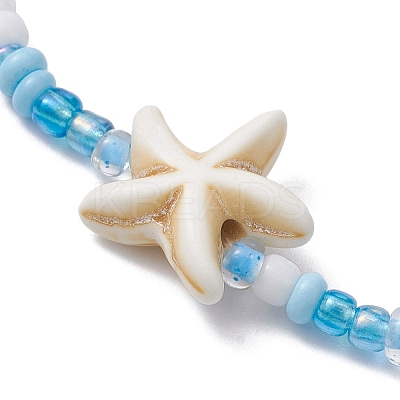 Glass Seed & Synthetic Turquoise Starfish Beaded Stretch Bracelet for Women BJEW-JB09709-02-1