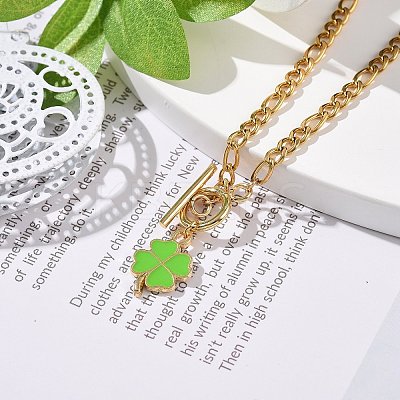 Alloy Enamel Clover Pendant Necklace with Brass Chains for Women NJEW-JN04087-1