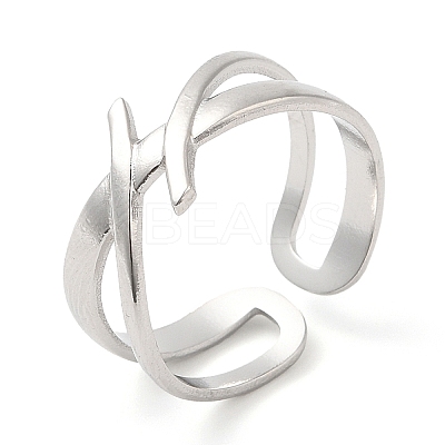 Non-Tarnish 304 Stainless Steel Hollow Open Cuff Ring for Women RJEW-I098-18P-1