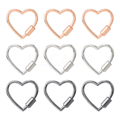 9Pcs 3 Colors Alloy Heart-shaped Locking Carabiner Clasps FIND-DC0005-45-1